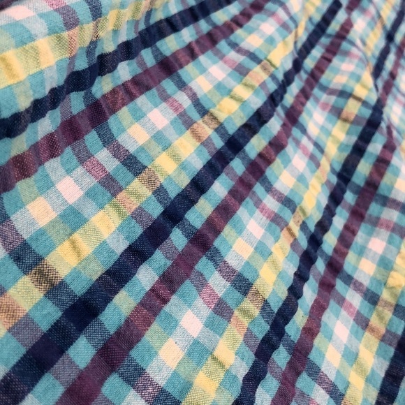Plaid Button Down Shortsleeved Top Size XXL Blues Yellow Purple White - Picture 9 of 9